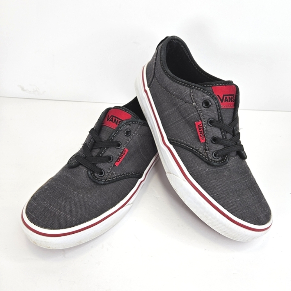 Vans Kids Low-Top Slip-On Sneakers Casual Shoes Gray Red Youth Size 2